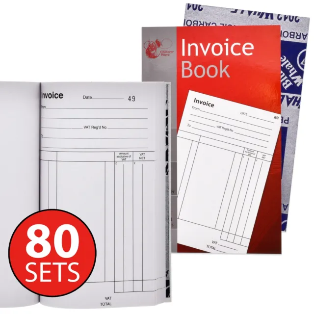 INVOICE BOOK Duplicate Carbon Copy A5 Pad VAT Business Receipt Record 80 Sets