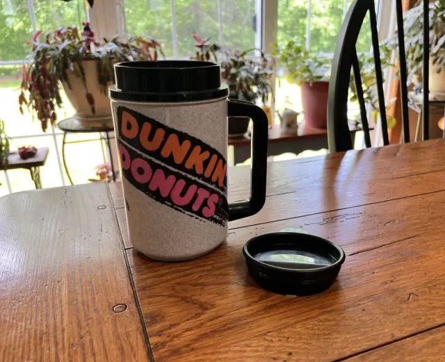 Vintage Thermo Whirley Plastic Dunkin Donuts Coffee Mug Travel Cup Hot/Cold 90'S