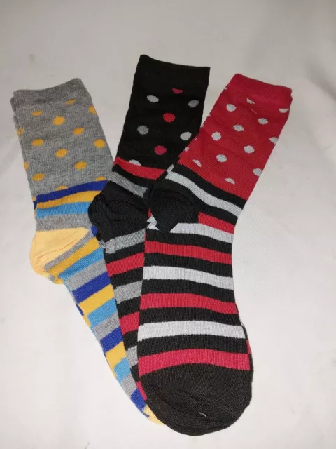 Dots and Stripes 3 Pair  Socks Bright Colorful Soft Stretchy Comfortable NWT