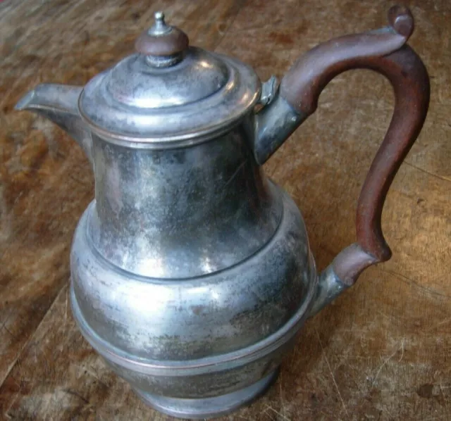 Coffee pot antique - silver on copper - wooden handle Arts & Crafts