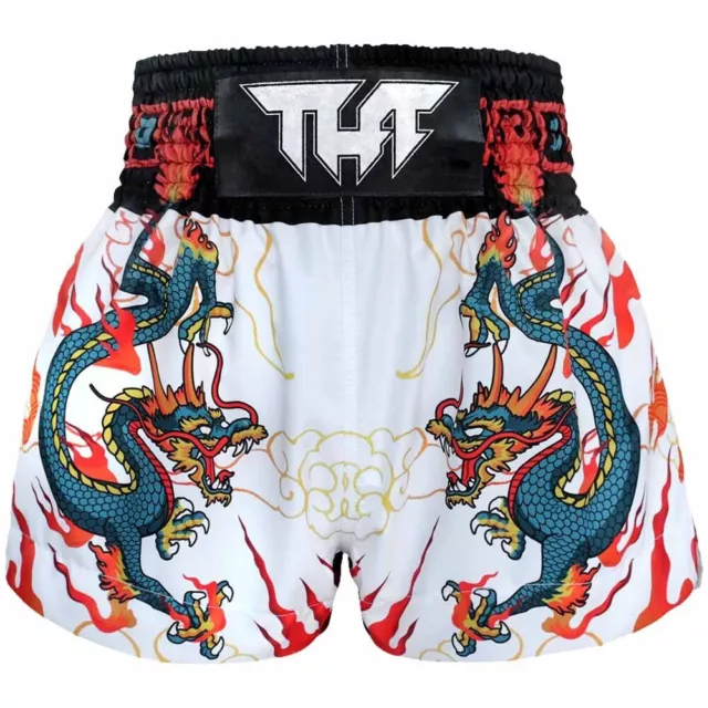 Tuff Chinese Dragon White/Blue Thai Boxing Shorts