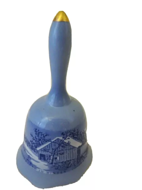 Currier & Ives-The Old Homestead In Winter-Blue Ceramic Dinner Bell-Sticker Atta