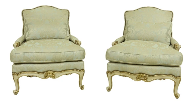 32994EC: Pair EJ VICTOR French Style Upholstered Bergere Chairs 32994EC: Pair EJ VICTOR French Style Upholstered Bergere Chairs