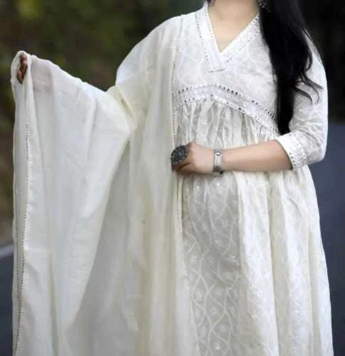 Set Kurta designer indiano Chikankari Palazzo Kurta cucito dritto Kurti Dupatta 3