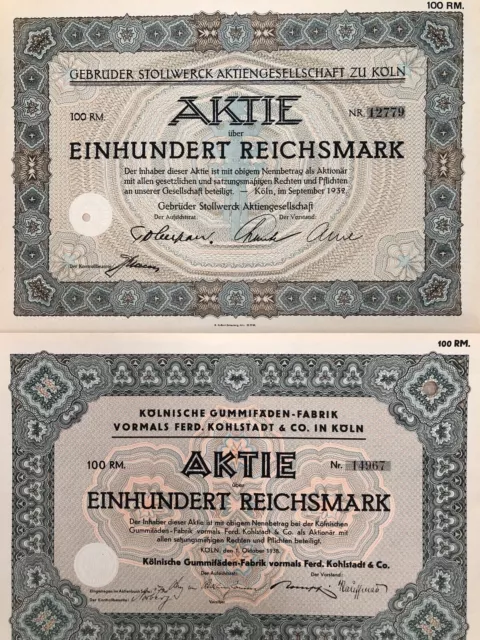 2 x Kölner Industriegeschichte - 2 x historische Aktien aus der Stadt Köln -