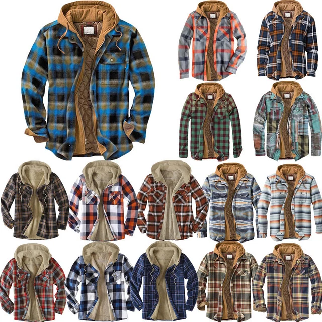 Mens Fleece Lined Padded Shirt Sherpa Fur Lumberjack Flannel Work Coat Jacket
