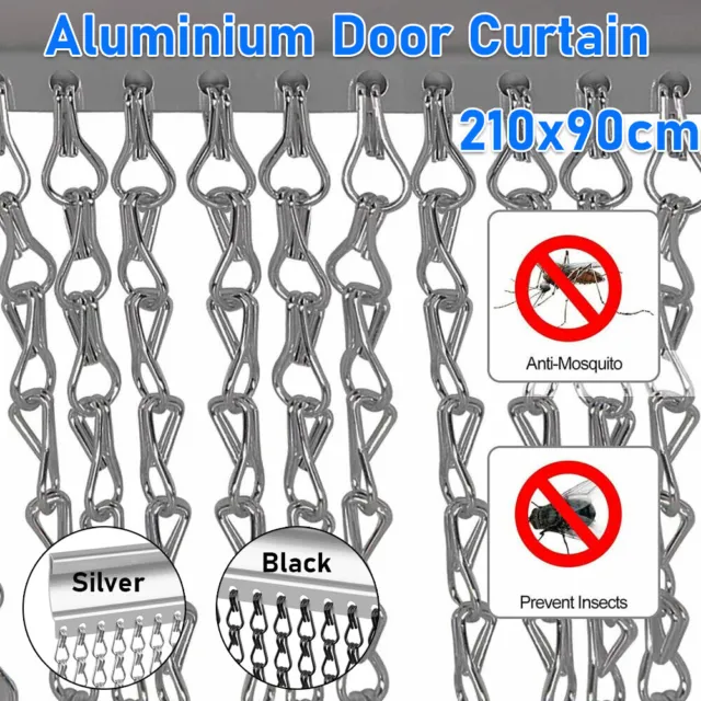 Aluminium Door Fly Screen Metal Chain Curtain Blind Insect Blinds 210cm x 90cm