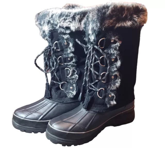 NEW KHOMBU WOMENS Arctic Faux Fur Thermolite Winter Snow Boots Black ...