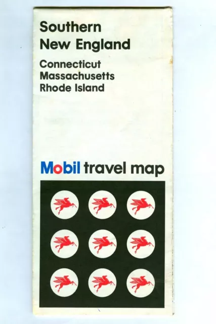 Vintage 1973 MOBIL Oil SOUTHERN NEW ENGLAND Road Map! CT MA & RI! Pegasus Logo!