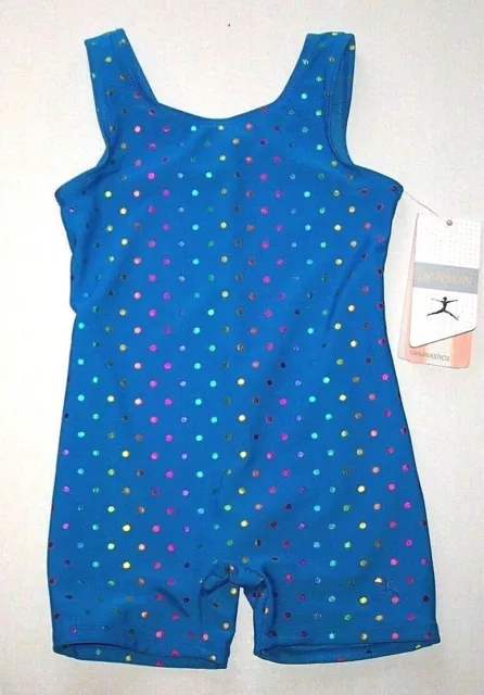 Danskin Gymnastics Tank Biketard Unitard Bodysuit Metallic Dots New Girl S 3 4