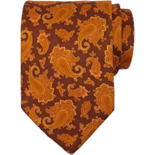 HUGO BOSS Mens Classic Tie 3.5 Orange Brown 100 Silk Paisley Print Necktie ITALY