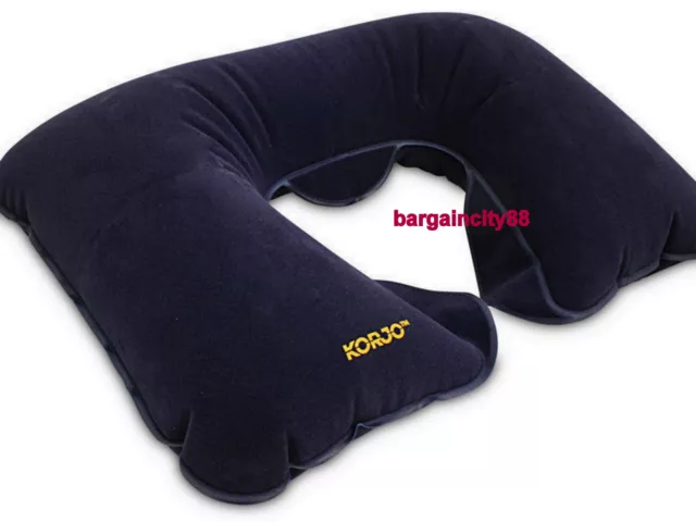 Korjo Portable Inflatable Travel Neck Pillow Car Flight Head Rest Cushion Navy