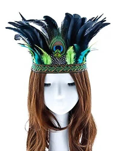 Peacock Feather Fascinator Decorative Feather Headpiece Crown Headdress Green...