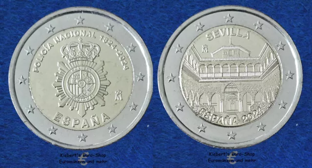 2 x 2 Euro Gedenkmünze Spanien 2024 - Nationalpolizei - Sevilla