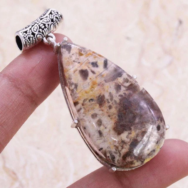 Gorgeous Picasso Jasper 925 Silver Plated Handmade Pendant of 2" Ethnic Gift