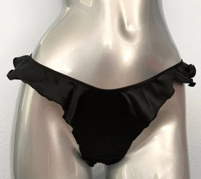 Victorias Secret New VS French Cut Black Satin Sexy Ruffle Thong Panty S 2