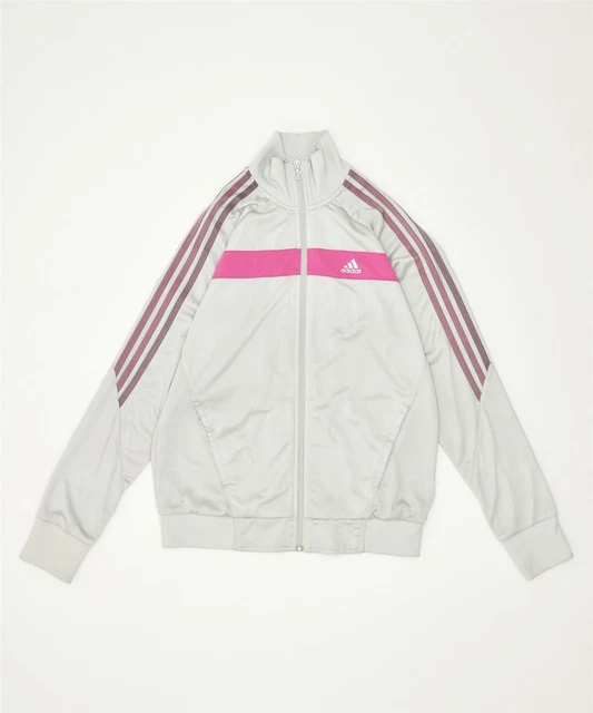 ADIDAS Girls Tracksuit Top Jacket 15-16 Years Off White Polyester CF03