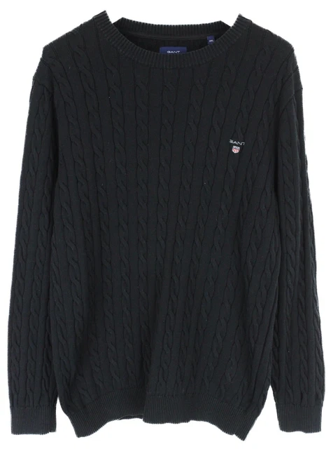 Gant Maglione Uomo ~ XL Pullover Cavo Maglia Girocollo Colletto Nero