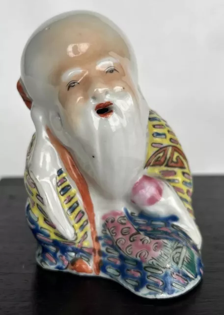 Vintage Chinese Famille Rose Porcelain Figure of Immortal Shoulau