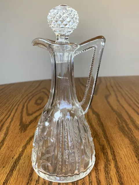 Antique EAPG Glass Vinegar & Oil Cruet w/stopper Thumbprint Diamond Zipper #32