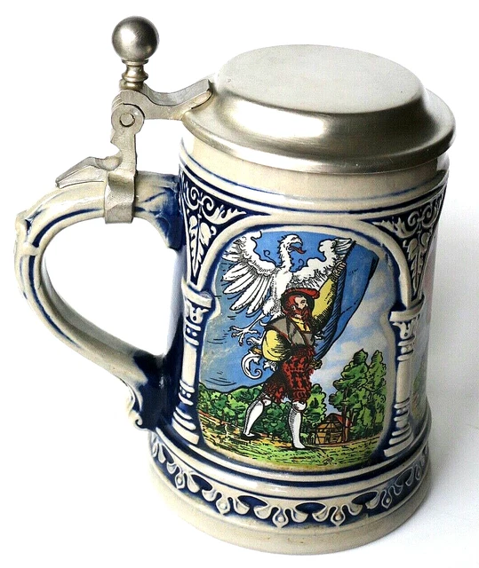VINTAGE STAFFEL STONEWARE West Germany Lidded Beer Stein Mug 15 cm Tall