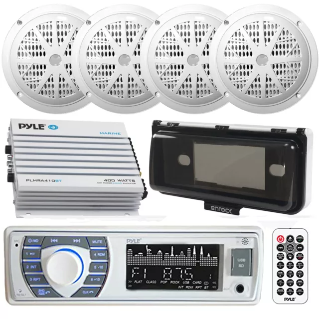 Pyle PLRMR23BTW USB Stereo Receiver, Remote, 4x 6.5" Speakers, 4CH Amp, Cover