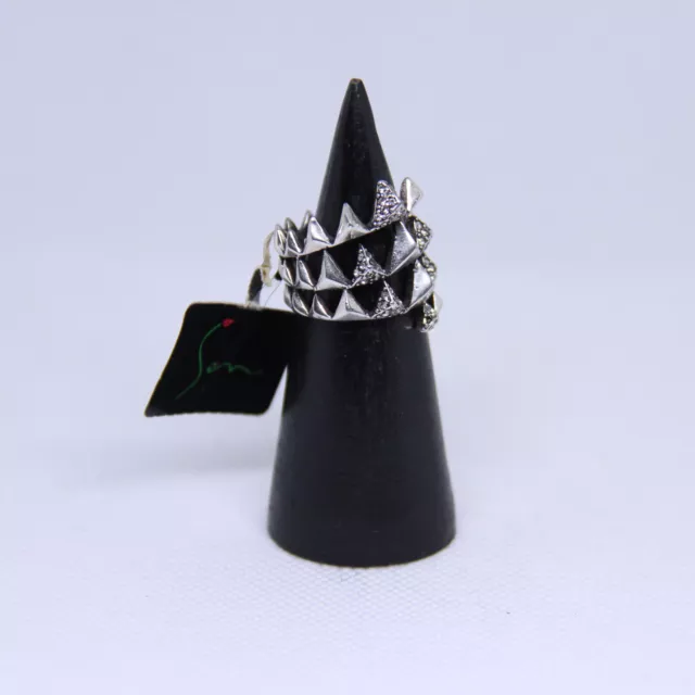 House of Harlow 1960 Stacked Look Silver and Crystal Ring - Size 8 (B-7) 3