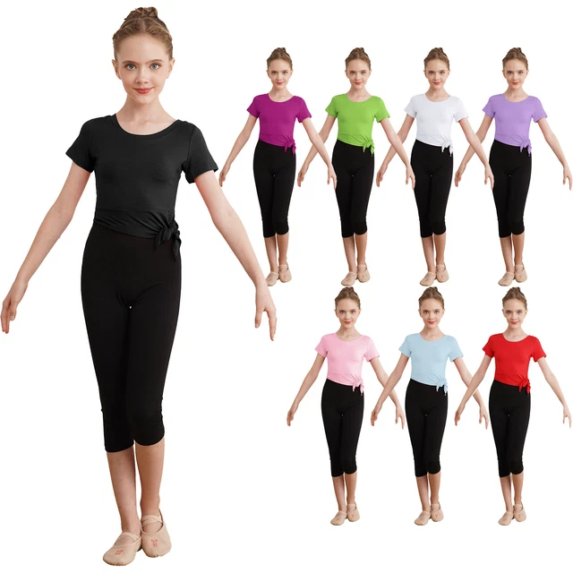 Girls Gymnastics Costume Set Tracksuit Crop Top With Shorts Athletic Soft Sports