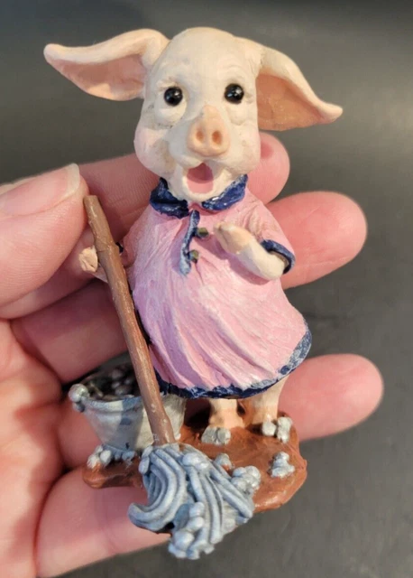 Pig with Mop & Bucket Vintage Pete Apsit Pig in Housecoat Anthropological Pig