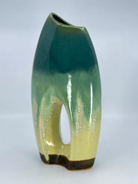 Divided Vase w/ 4 color glaze Blue Aqua Cream 12.5"H Ombre Design MODERN 1980s