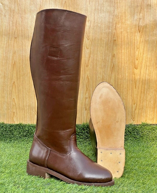 WW1 BRITISH ARMY OFFICER LEATHER BOOTS, MEN'S BROWN RIDING BOOTS All