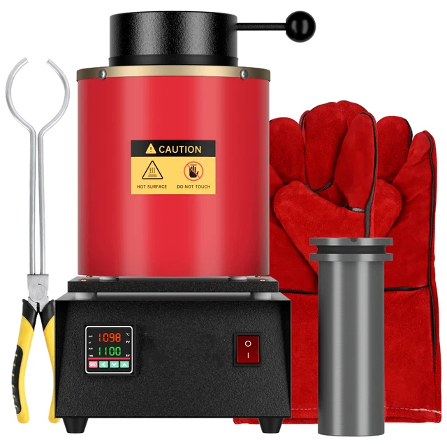 1+3 KG Gold Melting Furnace Set, 110V Electric Melting Furnace Set 110v Electric Furnace Upgraded 2100 F Digital Temperature Control 2 Crucibles Ideal Smelting Silver Aluminum Copper
