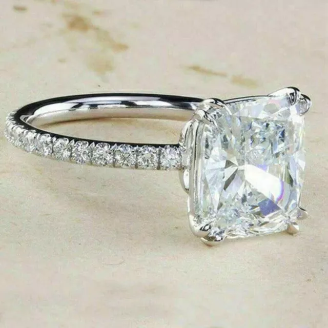 9 Ct White Cushion Cut Treated Diamond Ring With Accents Great Shine-Ideal Gift