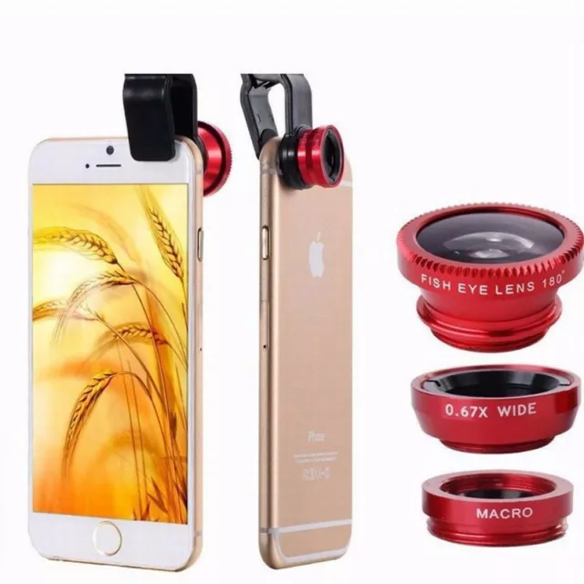 3 in 1 Fish eye Wide Angle Macro Clip On Camera Lens Zoom For iPhone 7 8 X XR XS