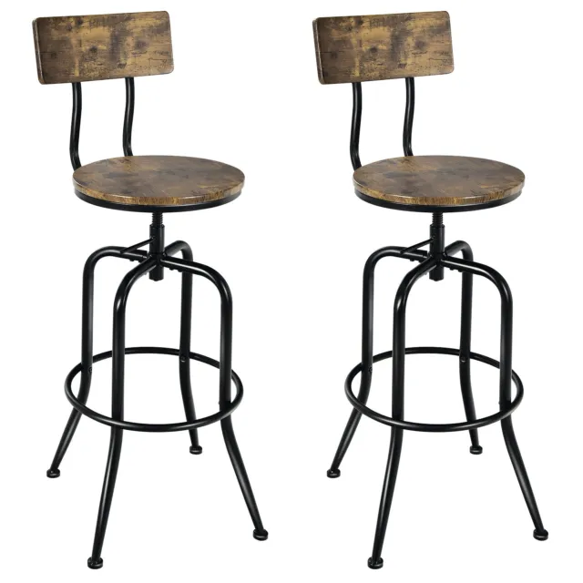 2PCS Bar Stool Industrial Pub Chair Height Adjustable Swivel Kitchen Stool