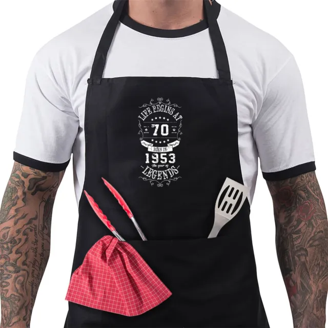 70th Birthday Gifts for Men Him Dad Husband BBQ Cooking Apron Life Begins At 70