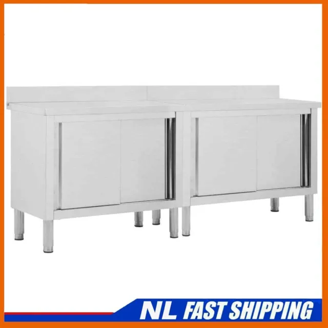 Best! 2x Work Tables with Sliding Doors Stainless Steel Kitchen Store Cabinet