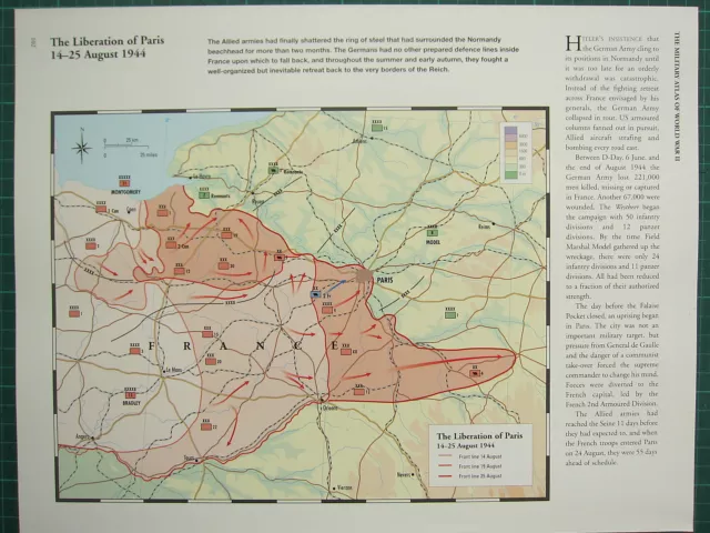 Ww2 Wwii Map ~ The Liberation Of Paris 14-25 Aug 1944 Front Lines France