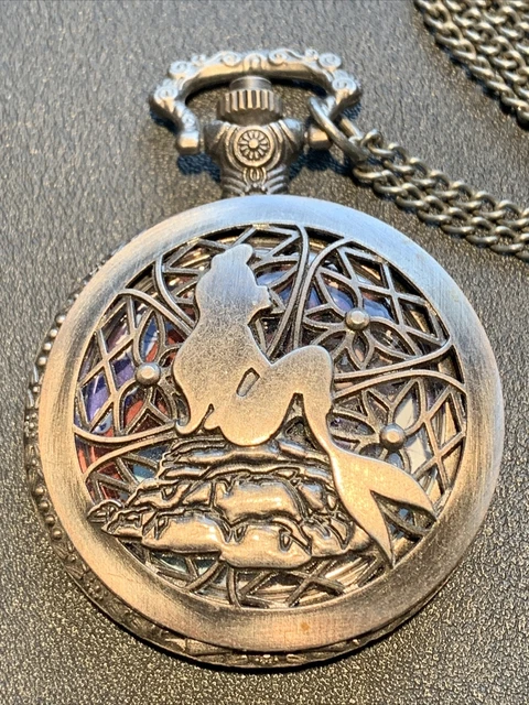Disney Little Mermaid Ariel Pocket Watch Pendant Necklace Pewter Prince Eric