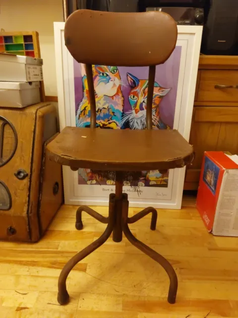 Vintage Metal Industrial Machinists Operators Swivel Chair by Shaw Of London *