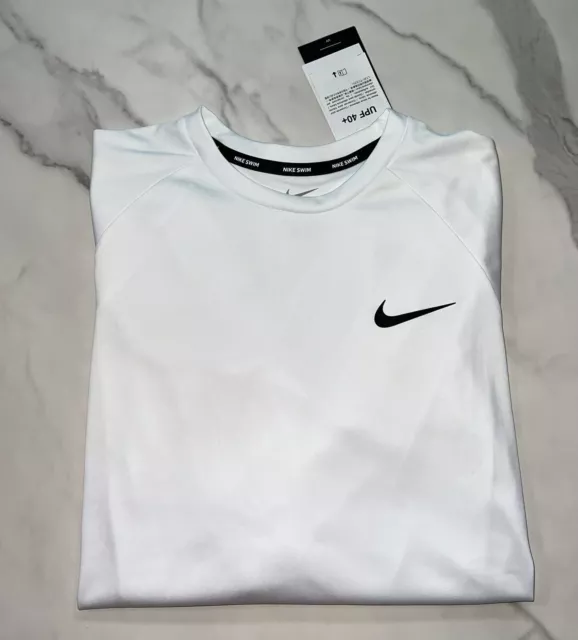 Nike Swim Long Sleeve Active Shirt Dri Fit UPF40+ Hydroguard White Men