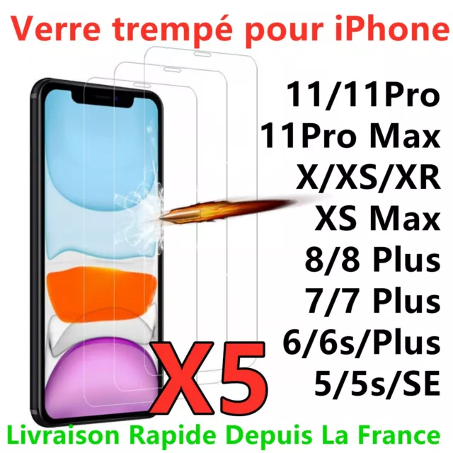 VITRE PROTECTION VERRE TREMPÉ FILM ÉCRAN pour iPhone 8 7 6S X XR XS MAX 11 PRO