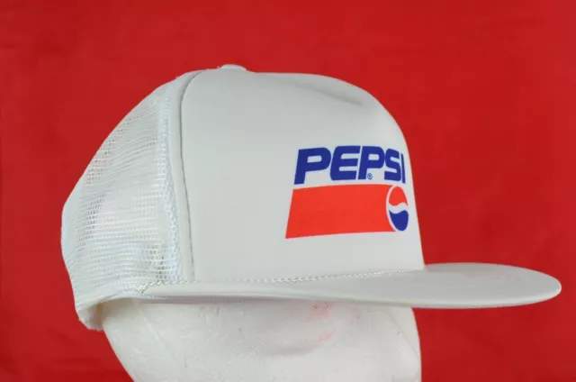 80s Pepsi Cola White Mesh Snapback Trucker Driver Cap Printed Logo CROWN HOT POP