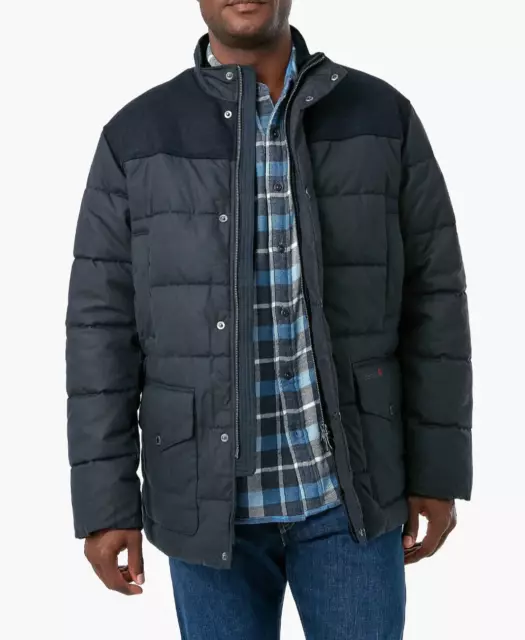 Barbour Mens Sz L Baffle Trellon Wax Jacket Quilted Navy Coat Puffer $570! HTF!