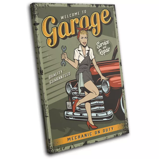 Retro Pin Up Garage Car Vintage SINGLE LONA pared arte Foto impresion