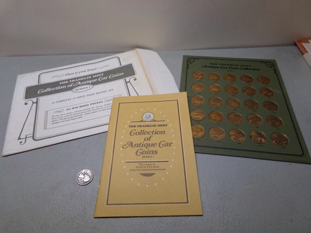 1968 FRANKLIN MINT Bronze Collection of Antique Car Coins 25 pcs Series