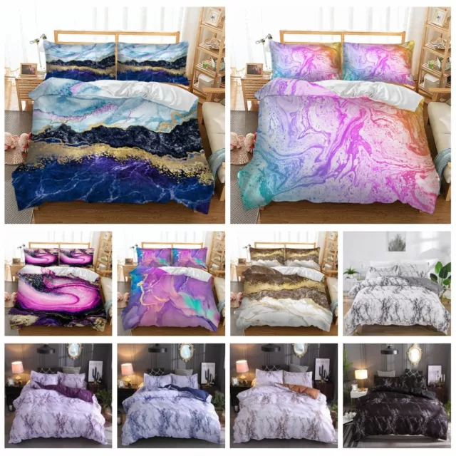 Marbled Floral Duvet Doona Quilt Cover Set Single Double Queen King Size Bedding