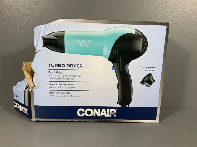 Conair Hair Turbo Dryer with Concentrator Included 1875 Watts Ionic Technology