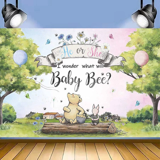 WINNIE THE POOH Backdrop He and She Gender Reveal Party Background