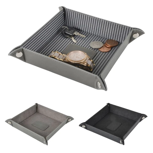 FAUX LEATHER COIN Tray Desk Bedside Valet Organiser For Keys Coins